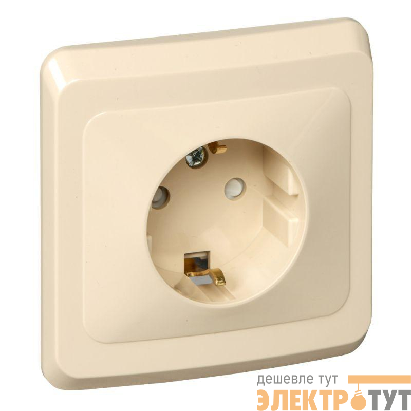 Розетка 1-м СП Этюд 16А IP20 250В с заземл. защ. шторки крем. SE PC16-004K