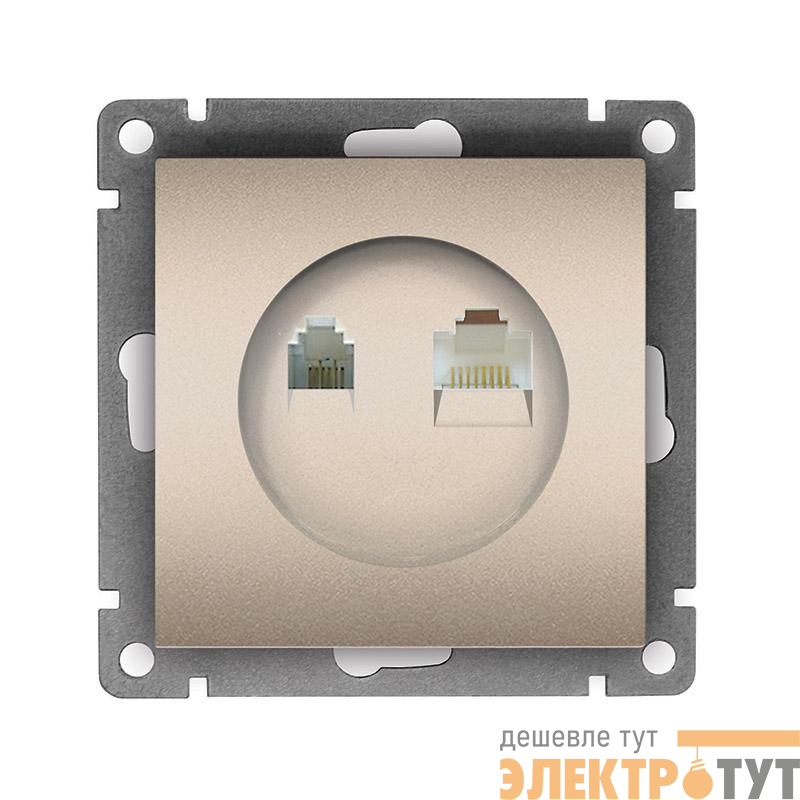 Розетка компьютерная + телефонная 2-м СП Афина механизм шампань Universal A0052-Br