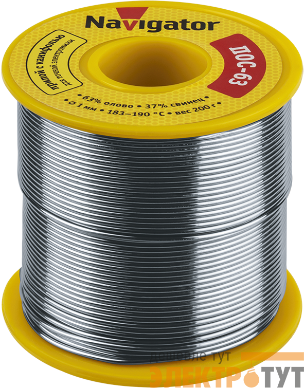 Припой 93 778 NEM-Pos05-63K-1-K200 (ПОС-63 катушка 1мм 200г) NAVIGATOR 93778