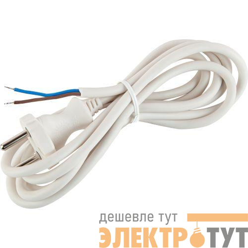 Шнур сетевой с вилкой 1.5м ПВС 2х0.75 бел. UX-2x0.75-1.5m-W ЭРА Б0048680