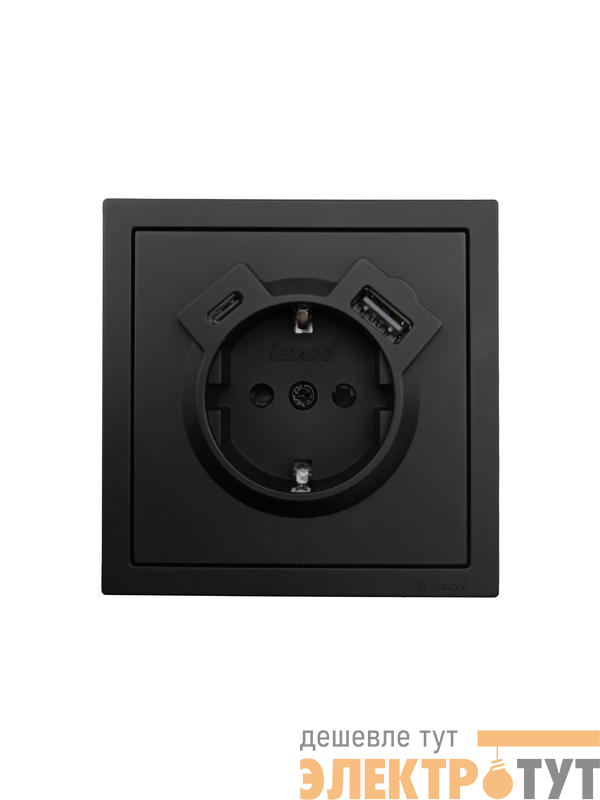Розетка 1-м СП ZIMA IP20 Type-C + USB с заземл. механизм черн. бархат LEZARD 704-4288-181TC