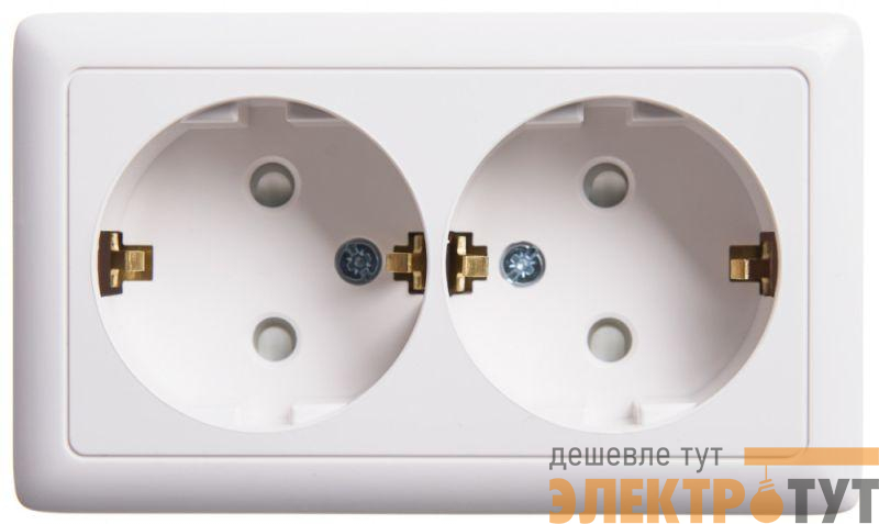 Розетка 2-м ОП Хит 16А IP20 с заземл. защ. шторки с изолир. пластиной бел. SE RA16-239I-B
