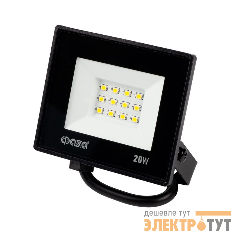 Прожектор светодиодный СДО-20 20Вт 6500К IP65 230В BL ДО прозр. закален. стекло ФАZА 5047266