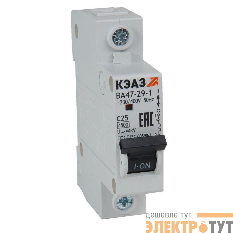Выключатель автоматический модульный 4.5кА ВА47-29-1C6-УХЛ3 КЭАЗ 318208