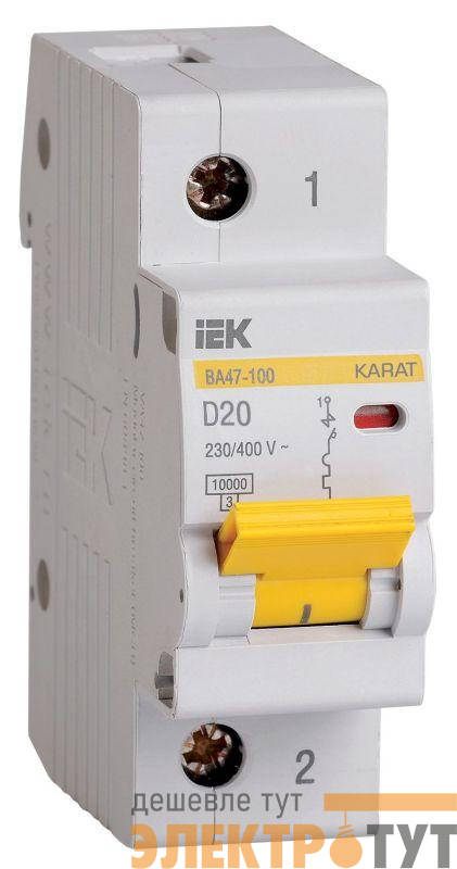 Выключатель автоматический модульный 1п D 20А 10кА ВА47-100 KARAT IEK MVA40-1-020-D