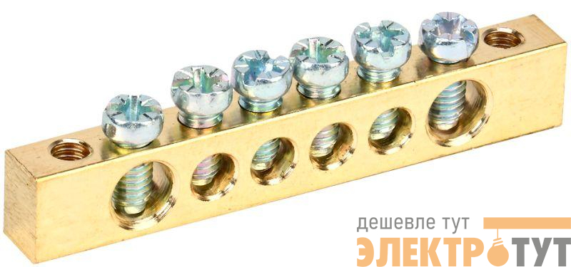 Шина PEN "земля-ноль" 6х9мм 6/2 (6групп/крепеж по краям) IEK YNN11-06-100