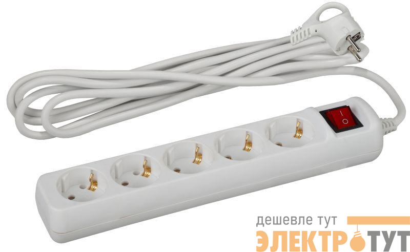Удлинитель 5х5м с заземл. 10А IP20 UX-5es-5m ПВС 3х0.75 с выкл. Эра Б0035758