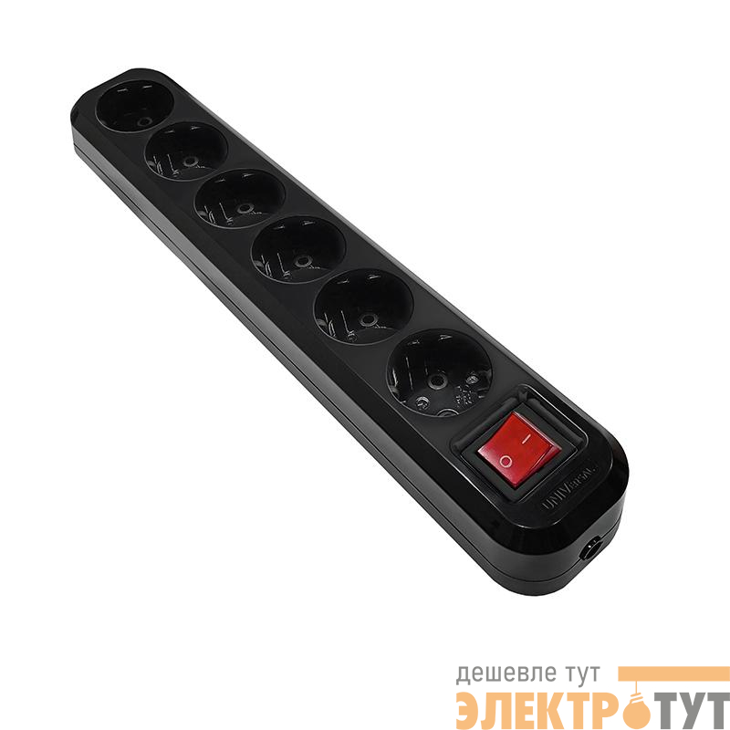 Колодка удлинителя 6-м с заземл. с выкл. АБС-пластик черн. UNIVersal 2241