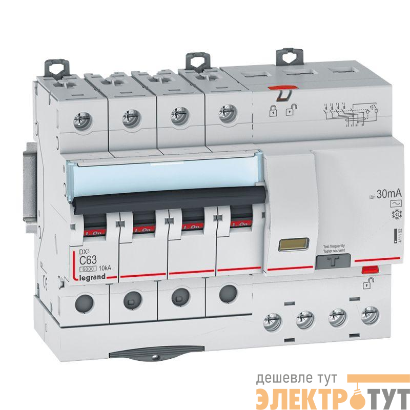 Выключатель автоматический дифференциального тока 4п C 63А 30мА тип AC 10кА DX3 7мод. Leg 411192