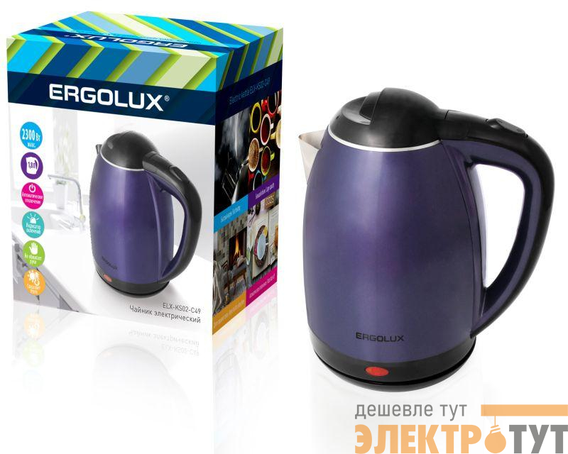 Чайник ELX-KS02-C49 нерж.сталь/пластик 1.8л 160-250В 1500-2300Вт сине-черн. Ergolux 13123