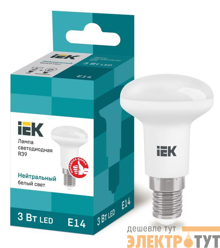 Лампа светодиодная Eco 3Вт R39 4000К нейтр. бел. E14 270лм 230-240В IEK LLE-R39-3-230-40-E14
