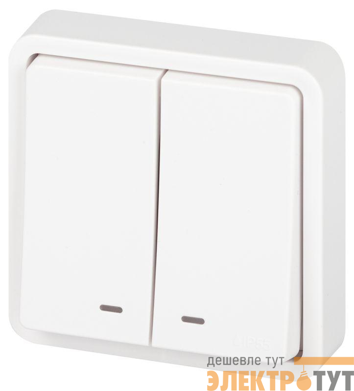 Выключатель Эксперт 11-1525-01 двойн. с подсветкой IP55 10АХ-250В СУ бел. Эра Б0063304