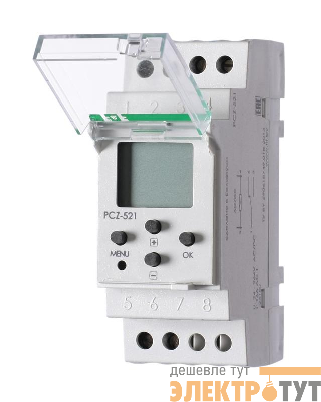 Реле времени PCZ-521 16А 24-264В AC/DC 1 перекл. IP20 1 канал-125 пар включ./выключ. суточн./недел. циклы монтаж на DIN-рейке F&F EA02.002.001