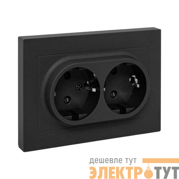Розетка 2-м СП Эпика 16А с заземл. защ. шторки с рамкой механизм черн. EKF UP1-SOB-211