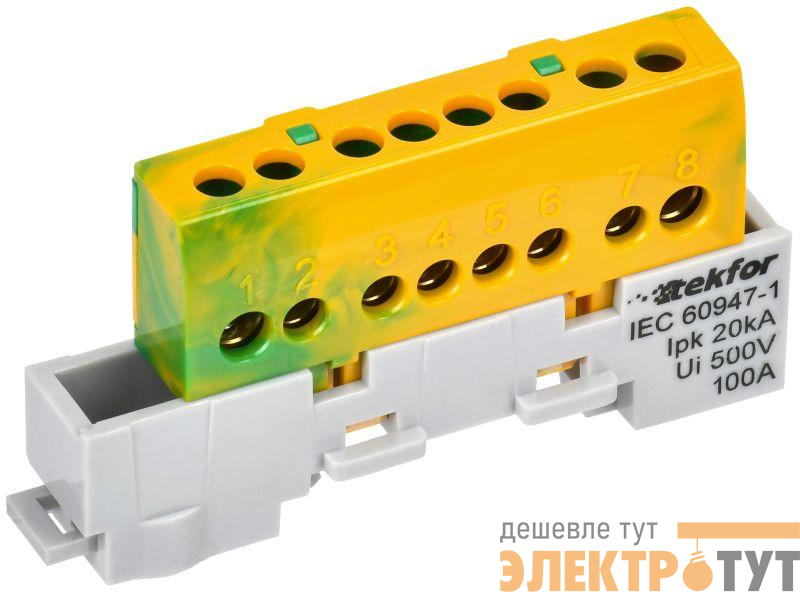 Шина PE "земля" изол. на универс. держ. 6х9-8-ЖЗ TEKFOR IEK TF-NN10-08-KL-K52