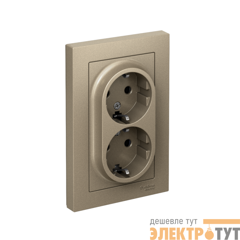 Розетка 2-м СП AtlasDesign 16А IP20 с заземл. защ. шторки в сборе шампань SE ATN000526
