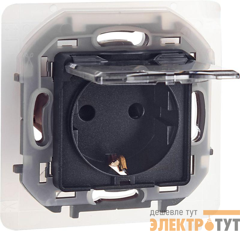Розетка 1-м СП Inspiria 16А IP44 250В 2P+E защ. шторки с крышкой немецк. стандарт механизм антрацит IEK 673743