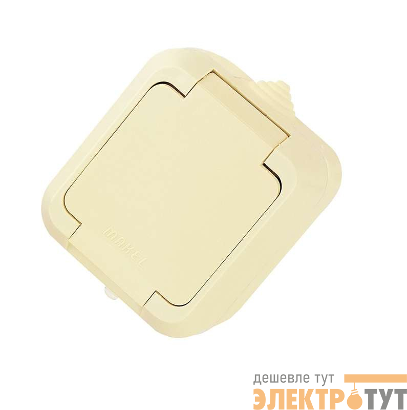 Розетка 1-м ОП 10А IP44 с заземл. с крышкой п/герм. крем. Makel 18204