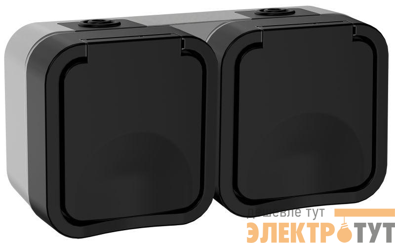 Розетка 2-м ОП TORS 16А IP55 TS122 горизонт. с заземл. с крышкой графит IEK TS-R26-16-55-G-K53