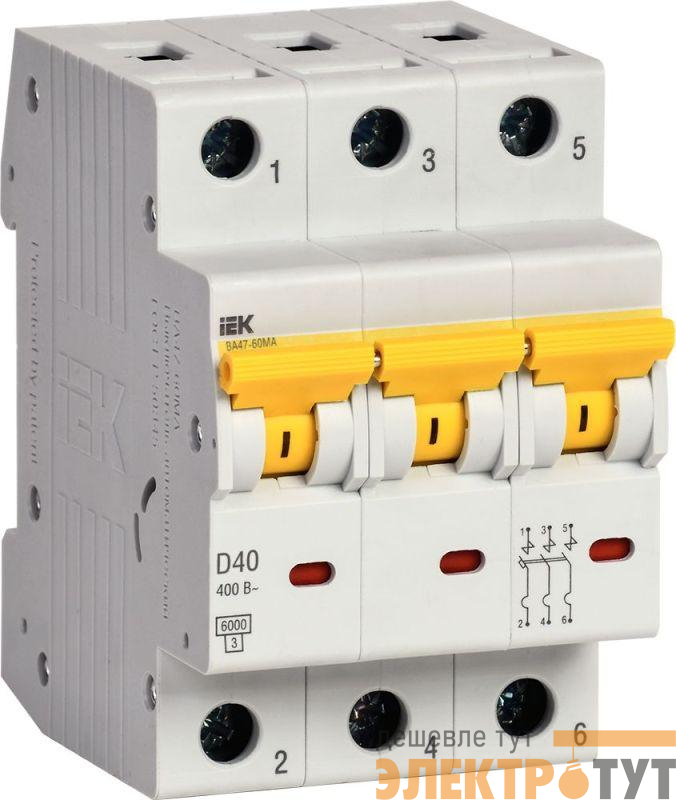 Выключатель автоматический модульный 3п D 40А 6кА ВА47-60МА без тепл. расцеп. KARAT IEK MVA33-3-040-D