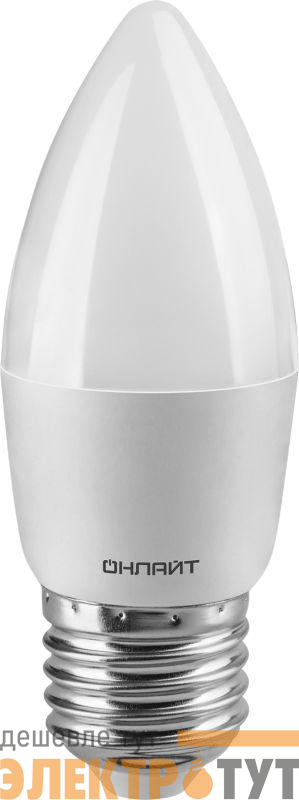 Лампа светодиодная 61 129 OLL-C37-6-230-6.5K-E27-FR 6Вт свеча 6500К холод. бел. E27 600лм 176-264В ОНЛАЙТ 61129