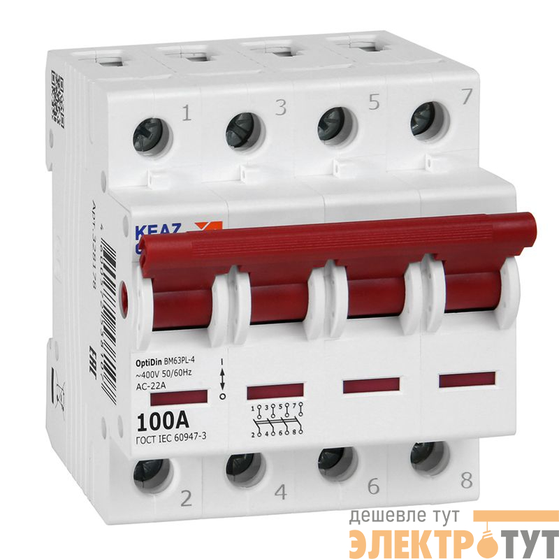 Выключатель нагрузки модульный 4п 100А OptiDin BM63PL-4100-УХЛ3 (ВМ63PL) КЭАЗ 328178