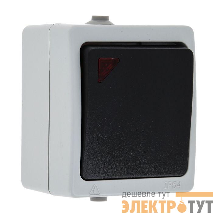 Выключатель 1-кл. ОП Венеция 10А IP54 с индикатором сер. EKF EVV10-121-30-54
