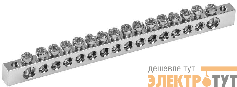 Шина PEN "земля-ноль" 6х9мм 16/2 Ni (16групп/крепеж по краям) IEK YNN11-16-100-N