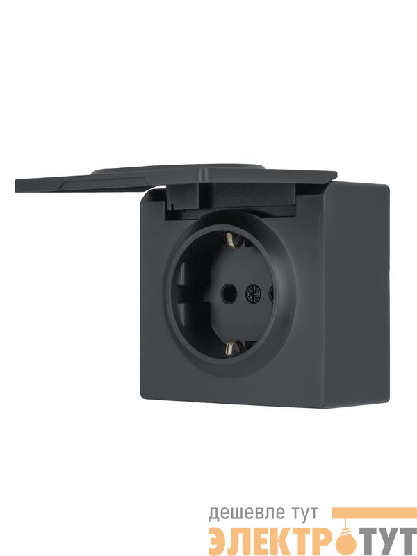 Розетка 1-м ОП LETO с заземл. с крышкой LETO ПБТ графит LEZARD 752-3400-123B