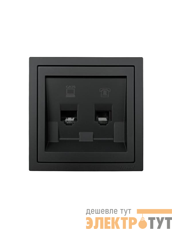 Розетка компьютер+телефон СП ZIMA IP20 с модулем Cat 6 черн. бархат LEZARD 704-4288-144