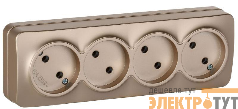 Розетка 4-м ОП GLORY РС24-2-ХШм 10А без заземл. без защ. шторок шампань матов. IEK ERH40-K37M-10