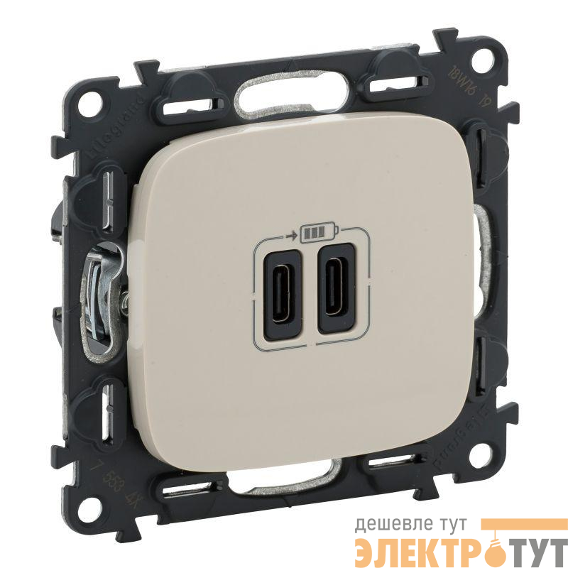 Устройство зарядное Valena Allure с 2-мя USB-разъемами тип C-тип C 240В/5В 3000мА с лиц. панелью сл. кость Leg 755346