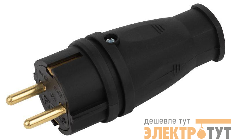 Вилка VX10-B-IP44 16А IP44 прямая с заземл. каучук черн. ЭРА Б0055414