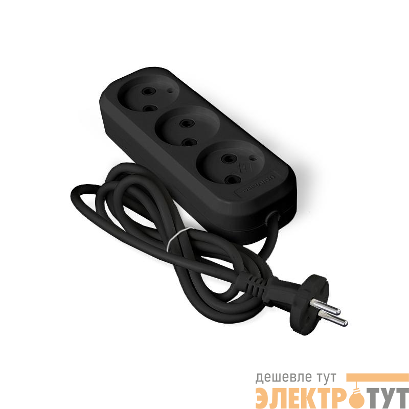 Удлинитель 3х2м без заземл. 6А IP20 У6-639М ПВС 2х0.75 черн. UNIVersal 2004