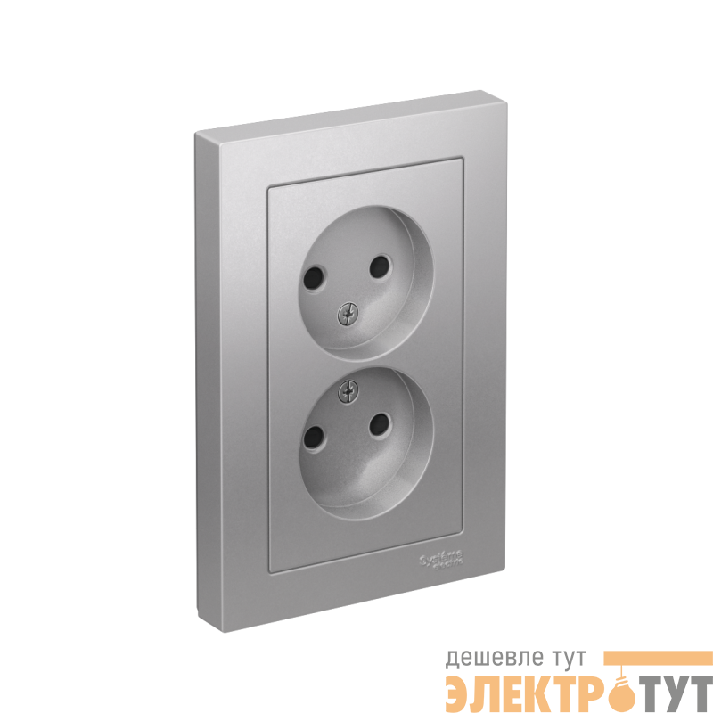 Розетка 2-м СП AtlasDesign 16А IP20 без заземл. защ. шторки в сборе алюм. SE ATN000322