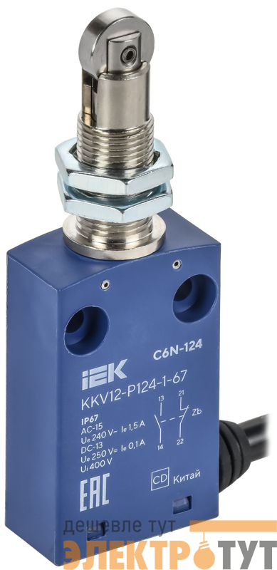 Выключатель концевой C6N-124 IP67 толкатель с нажимным роликом резьбовое крепление IEK KKV12-P124-1-67