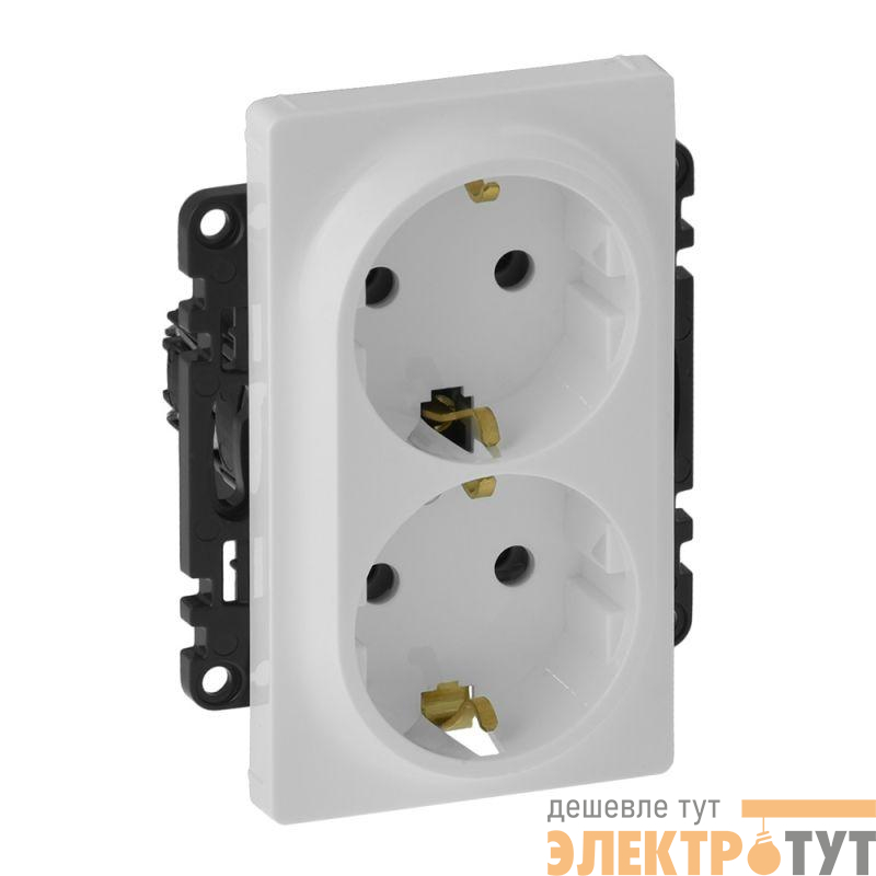 Розетка 2-м СП Valena Life 16А IP20 250В 2х2P+E безвинтов. клеммы с лицев. панелью механизм бел. Leg 753127