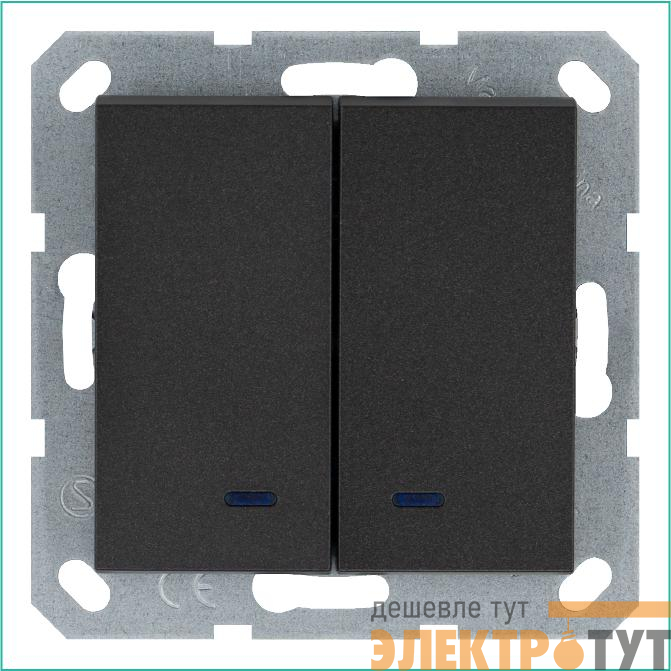 Выключатель 2-кл. 10А IP20 с подсветкой механизм антрацит Jasmart G3023NB