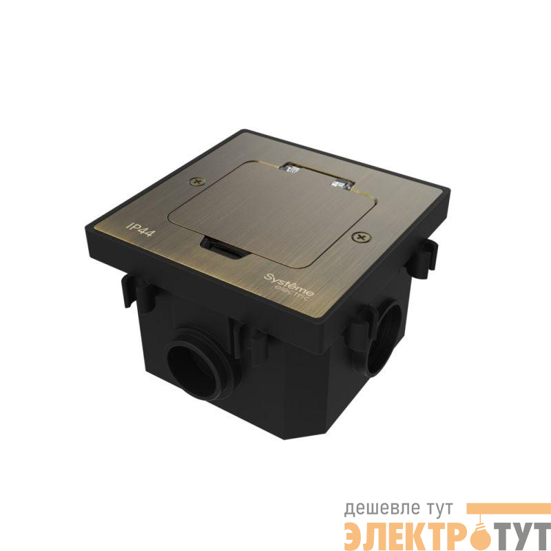 Лючок MultiDesk MDK20 на 2мод. IP44 с монтажной коробкой для бетонных полов античная латунь SE MDK20202BC