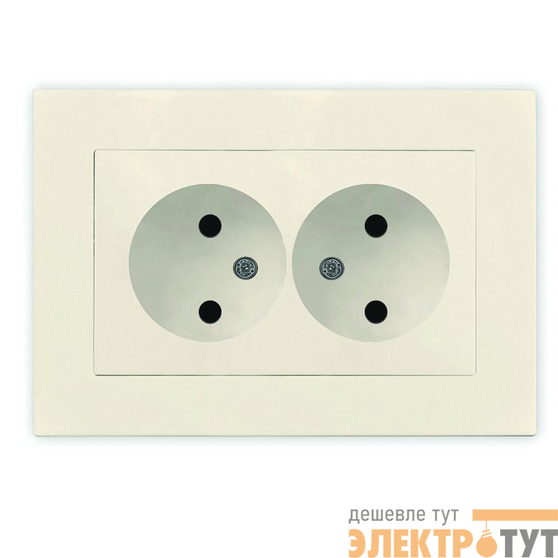 Розетка 2-м СП Афина 16А IP20 без заземл. в сборе сл. кость (ivory) Universal A0102-I