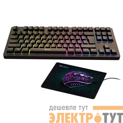 Комплект клавиатура и мышь DX750 игровые 1200-3600dpi + коврик черн. Intro Б0056140
