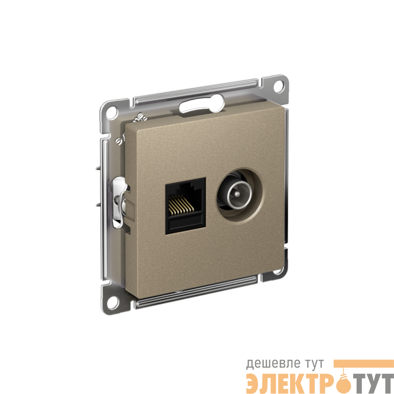 Розетка компьютерная + телевизионная 2-м СП AtlasDesign RJ45 кат.5E + TV механизм шампань SE ATN000589