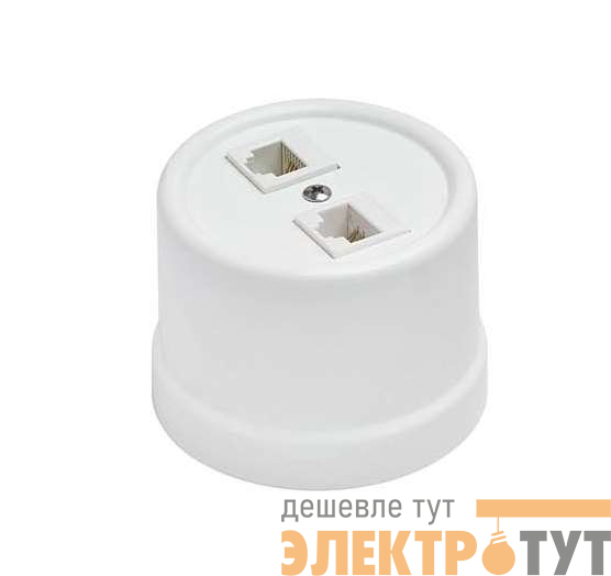 Розетка компьютерная 2-м ОП Лизетта RJ45 10А IP20 ретро кат.5E керамика бел. Bironi B1-302-01