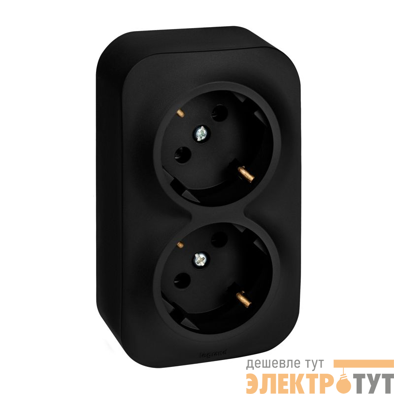 Розетка 2-м ОП Quteo 16А IP20 250В 2х2P+E с заземл. без защ. шторок черн. матов. IEK 782470