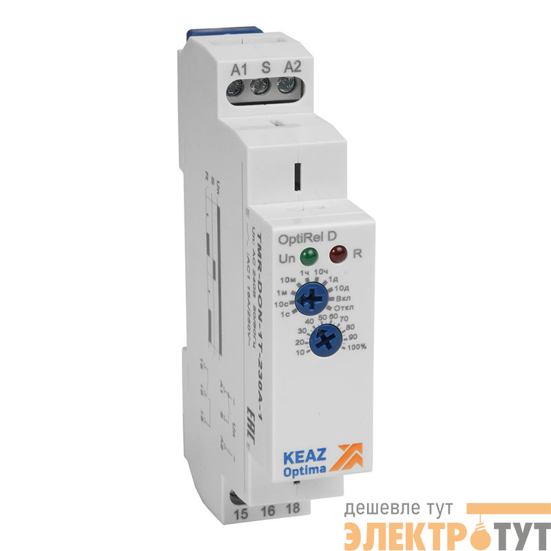 Реле времени OptiRel D TMR-DON-1T-240U-2 задержка включения 16А 2СО 12-230АС/DC КЭАЗ 332012