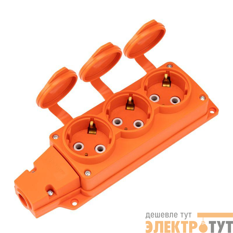 Колодка удлинителя 3-м с заземл. 16А IP54 влагозащ. с защ. крышкой COMPACT каучук оранж. Rexant 111-227