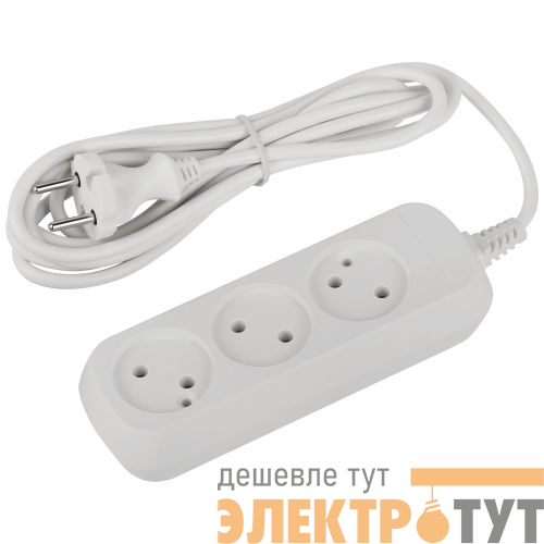 Удлинитель 3х3м без заземл. 10А IP20 GREEN LINE UDL-10-330 ПВС 2х0.75 Эра Б0065072
