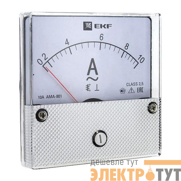 Амперметр аналоговый AM-A801 на панель 80х80 кругл. вырез 1500А трансф. подкл. EKF am-a801-1500/ama-801-1500