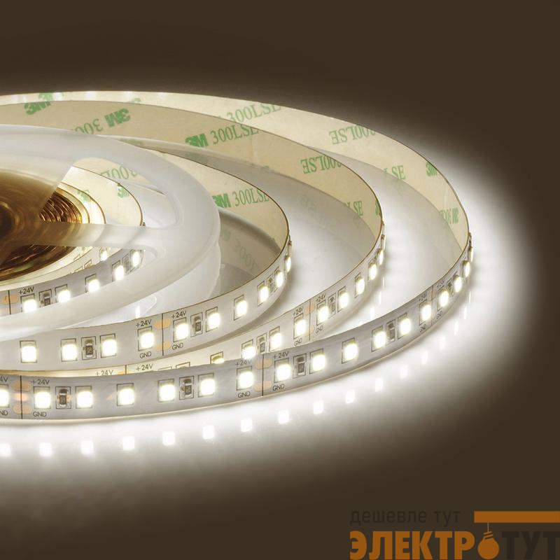 Лента светодиодная 24В 16Вт/м smd2835 120диод/м IP20 1500лм/м тепл бел. 3000К (уп.5м) Apeyron 00-341