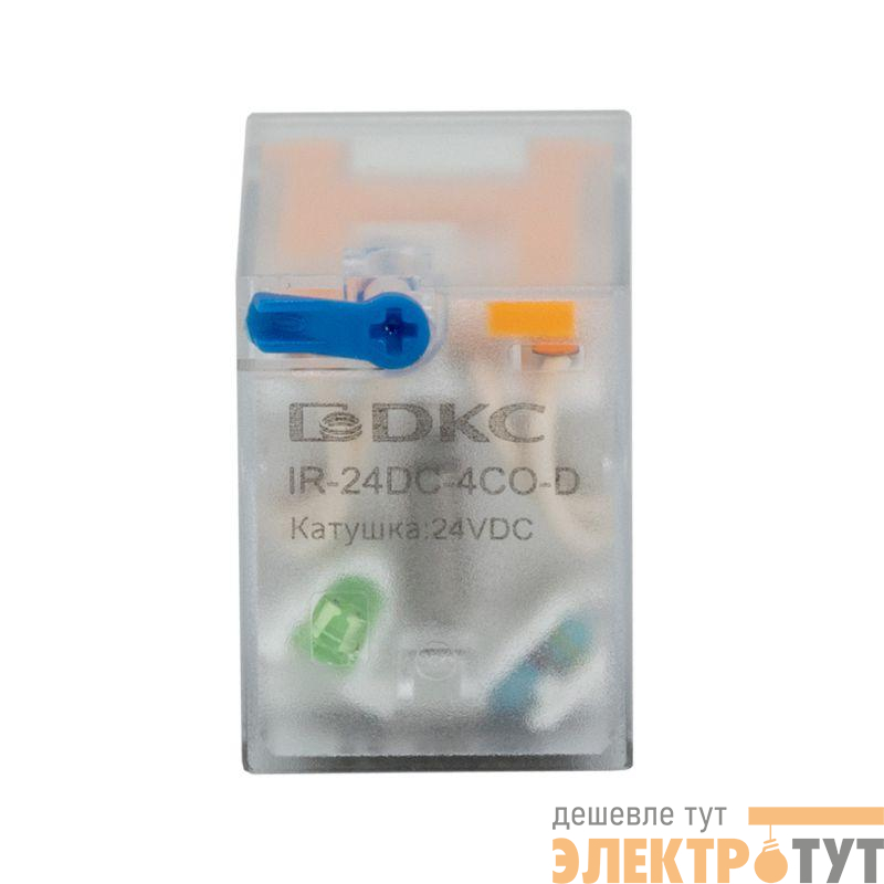 Реле миниатюрное промышленное общего назначения 4CO ком. ток 6А AgSnO2 напряжение 110В DC опция: тест-кнопка+светодиод+защитный диод DKC IR-110DC-4CO-D
